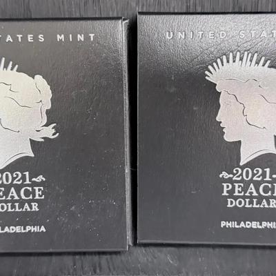 Two 2021 Peace Silver Dollars 