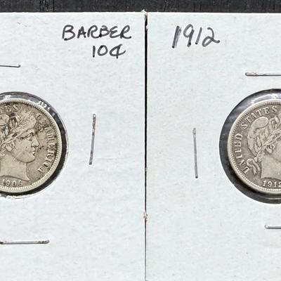 1906 And 1912 Barber Dimes 