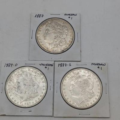 1887- P, O, & S Morgan Dollars