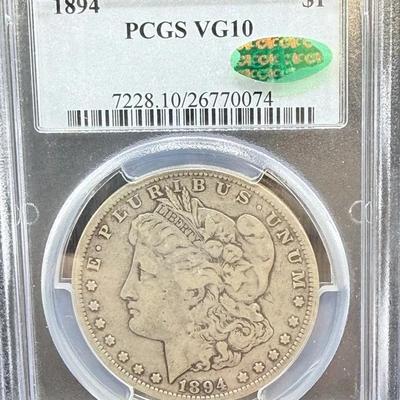 1894 Morgan Dollar PCGS VG10 w/CAC Label