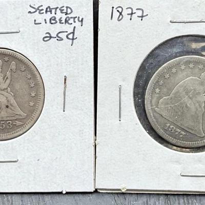 1853 And 1877 Seated Liberty Quarters 