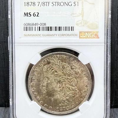 1878 7/8 TF Morgan Dollar NGC MS62, Strong 