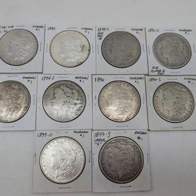 10 Different Date/Mint Mark Morgan Dollars 