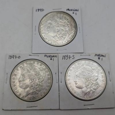 1897- P, O, & S Morgan Dollars
