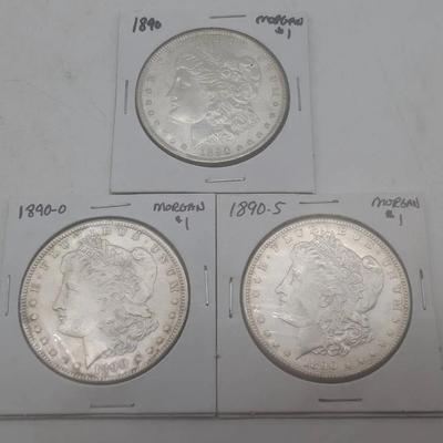 1890- P, O, & S Morgan Dollars