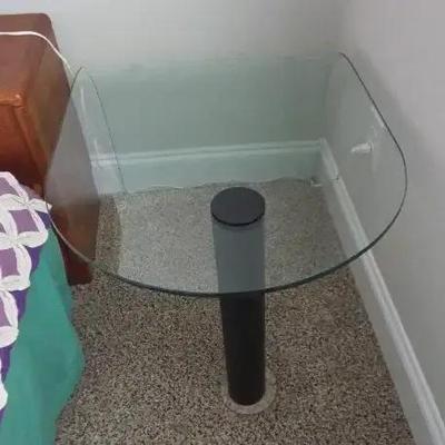 Contemporary Glass & Iron End Table with Curved Back Panel