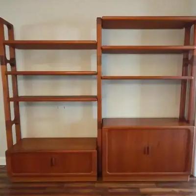 Danish Teak Two-Tone Entertainment Bookcase with Sliding Shelves & Roll-Back Doors