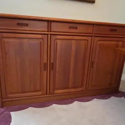 Danish Teak Buffet with Carved Pull Handles & Three-Door Storage