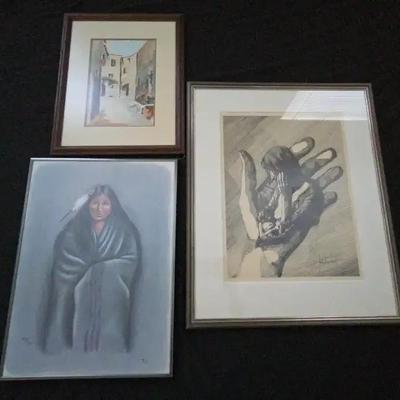 Collection of Framed Artworks Including Signed Native American Print & Lithograph