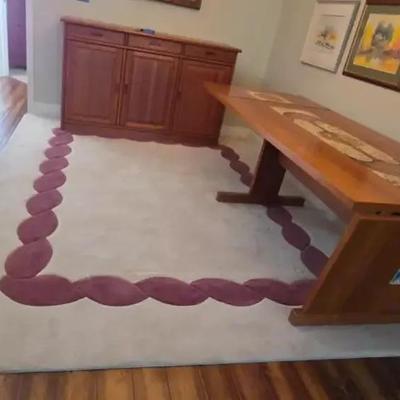Custom Wool Blend Beige Area Rug with Wine Border, 8' x 10' 
