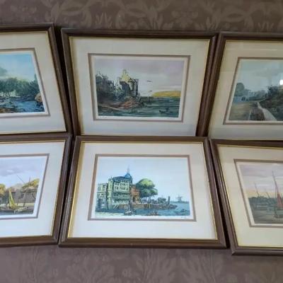 Set of 6 Signed Original Etchings by V. Carré – Scenes of France, Holland & Belgium (13" x 11")