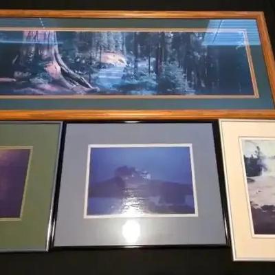 Collection of Framed Nature Landscape Prints Featuring Yellowstone