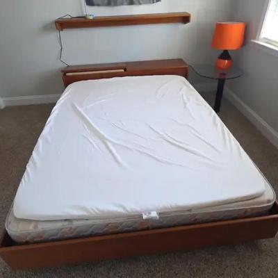 Vintage Danish Teak Platform Bed with Fold-Out Headboard & Mattress