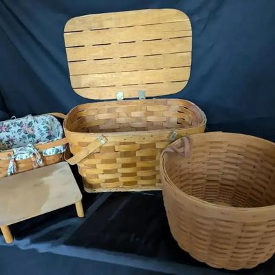 Longaberger Pie Basket with Divider, Picnic Basket & Leather-Handle Basket Collection