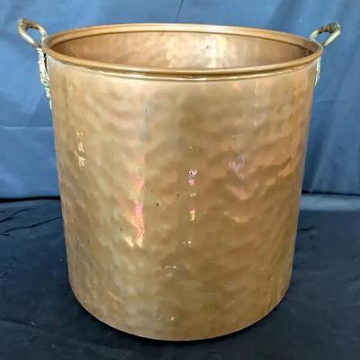 Large Hammered Copper Pot with Decorative Brass Handles
