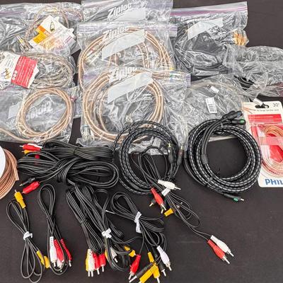 Large Bundle of Audio Video Cables & Speaker Wire