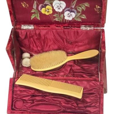 Sale Photo Thumbnail #140: Antique hairbrush box set