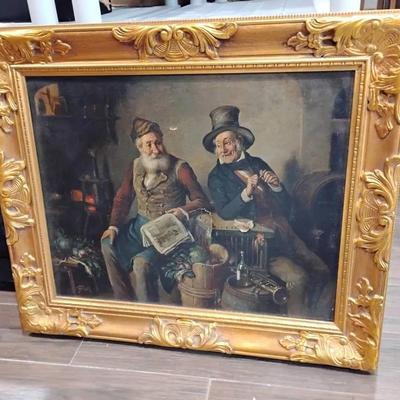 J. Stoll "In The Kitchen" Original Oil Painting 