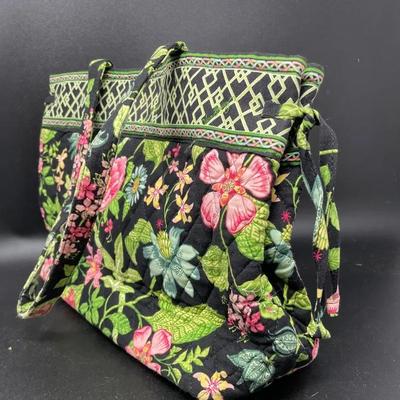 Very Bradley Tie Tote- Botánica Black Green Pink, Very Good Condition
