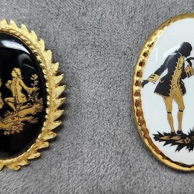 Black And Gold Toned Brooches - Bone China, Made In England 