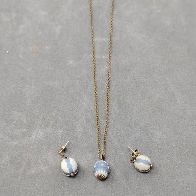 Gold-tone Wedgwood Earrings & Necklace 