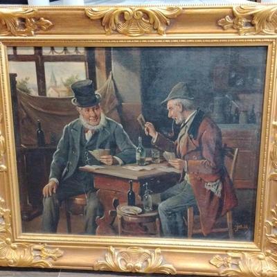 J. Stoll "A Game Of Cards" Original Oil Painting 