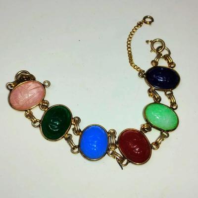 Vintage 10k Scarab Bracelet With Large Stones