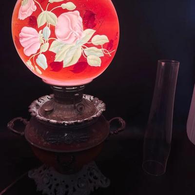 Antique Lamp & Painted Lampshade