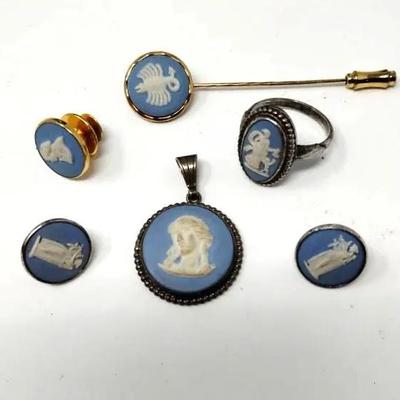 Sterling Silver Wedgwood Pin, Ring, Earrings & Pendant 