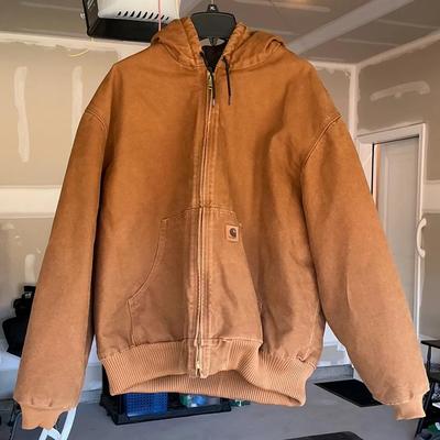 Carhartt Men’s Brown Hooded Bomber Jacket – Size 2XL Regular – Lined Workwear
