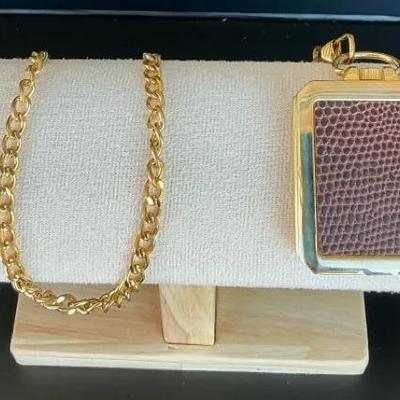 Gold-Tone Pocket Watch with Chain in Presentation Box – Includes Manual 
