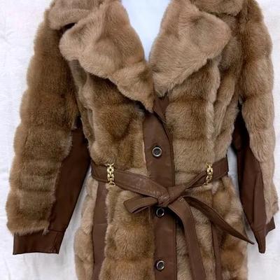 Brown Fur Belted Waist Coat