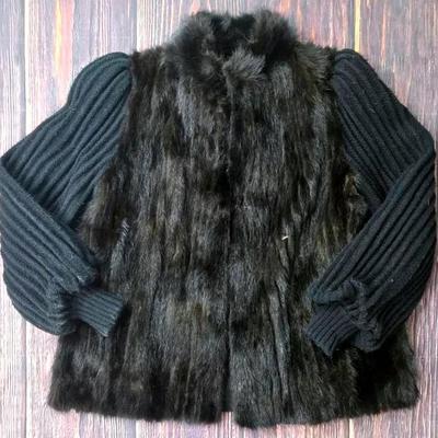 "Dora Furs" Fur Coat with Knit Sleeves