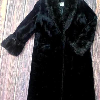 "Dona Lucci" Floor Length Black Faux Fur Coat