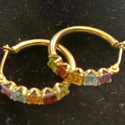 Sale Photo Thumbnail #135: 14Kt. Yellow Gold Hoop earrings With 5 Square Cut Gemstones