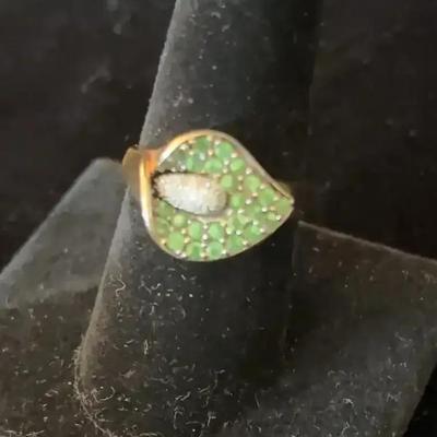 Sale Photo Thumbnail #104: 10Kt. Yellow Gold Ring with Green Gemstone & White Diamond