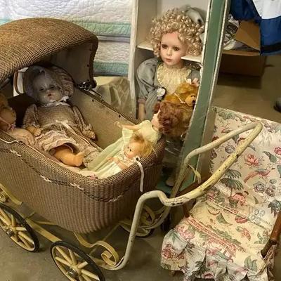 Sale Photo Thumbnail #27: Antique Stroller /Doll Lot 