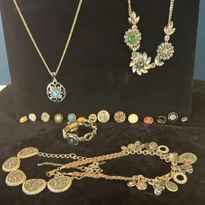 Sale Photo Thumbnail #65: Costume Jewelry: Black/Silver Necklaces and Bracelet 