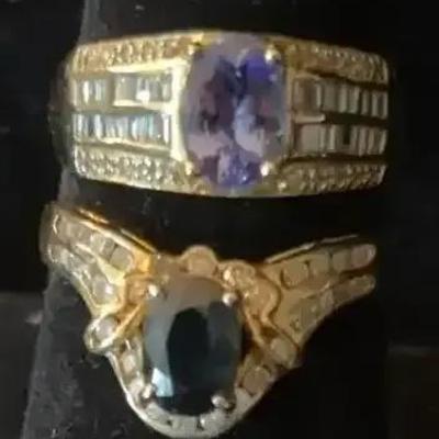 Sale Photo Thumbnail #113: Two 14Kt. Yellow Gold Rings: Oval Sapphire and Tanzanite -both with Diamonds