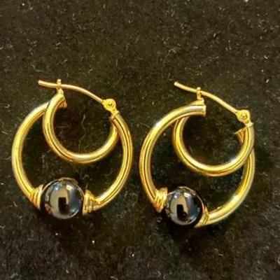 Sale Photo Thumbnail #134: Hoop 14Kt Yellow Gold Earrings with Black Stone