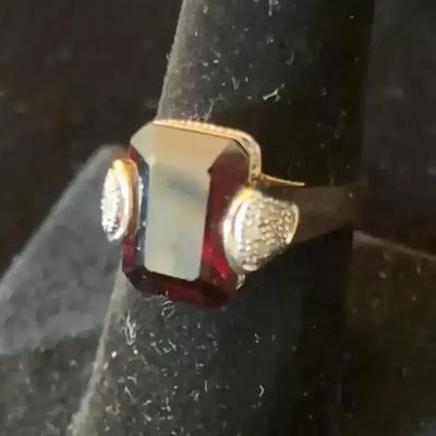 Sale Photo Thumbnail #106: 10Kt. Yellow Gold Emerald-cut Garnet and Diamond Ring