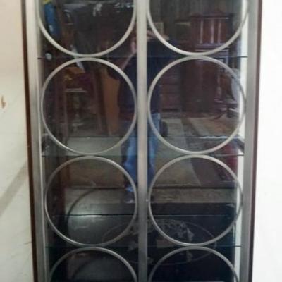 Sale Photo Thumbnail #210: 1202	ETHAN ALLEN MODERN STYLE CRYSTAL CABINET WITH INTERIOR LIGHTING, APPROXIMATELY 40 IN X 18 IN X 82 IN H
