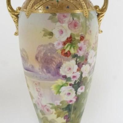 Sale Photo Thumbnail #98: 1097	HAND PAINTED NIPPON VASE, APPROXIMATELY 12 IN H
