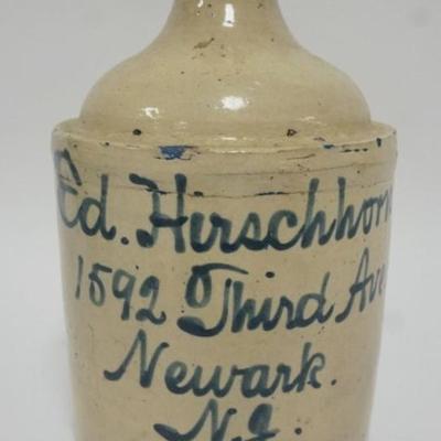 Sale Photo Thumbnail #132: 1131	ANTIQUE SCRIPT JUG, ED HIRSCHORN, NEWARK NJ, APPROXIMATELY 12 IN H
