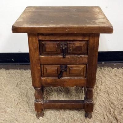 Sale Photo Thumbnail #242: 1233	PINE 2 DRAWER STAND WITH PANELED SIDES, APPROXIMATELY 16 IN X 12 IN X 22 IN H

