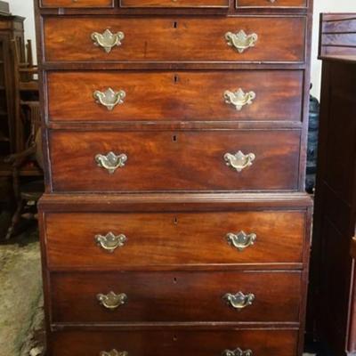 Sale Photo Thumbnail #233: 1224	ANTIQUE MAHOGANY 9 DRAWER CHEST ON CHEST, APPROXIMATELY 41 IN X 21 IN X 71 IN H

