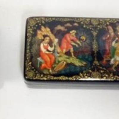 Sale Photo Thumbnail #96: 1095	RUSSIAN LACQUERED BOXES, LARGEST APPROXIMATELY 7 IN X 2 IN X 1 1/2 IN H
