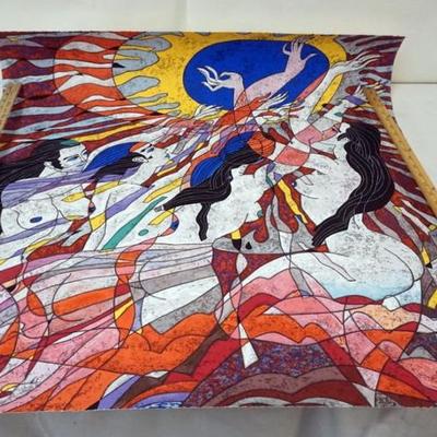 Sale Photo Thumbnail #85: 1084	HE DE GUAN *RHYTHM OF LIFE* SIGNED AND NUMBERED 14/40, APPROXIMATELY 36 IN X 36 IN
