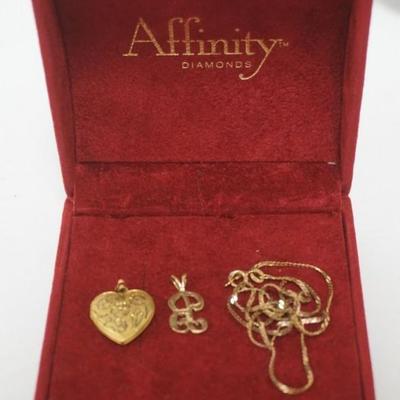 Sale Photo Thumbnail #190: 1182	14K GOLD INITIAL NECKLACE AS FOUND, 2.71 DWT AND HEART LOCKET
