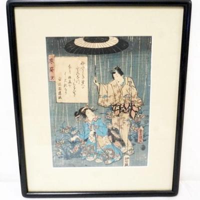 Sale Photo Thumbnail #54: 1053	FRAMED AND MATTED JAPANESE WOOD BLOCK, APPROXIMATELY 12 IN X 14 IN OVERALL
